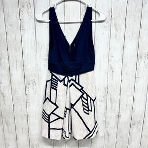Anthropologie HD In Paris Dress Sz 0 Sleeveless Dark Blue White with Blue Lines